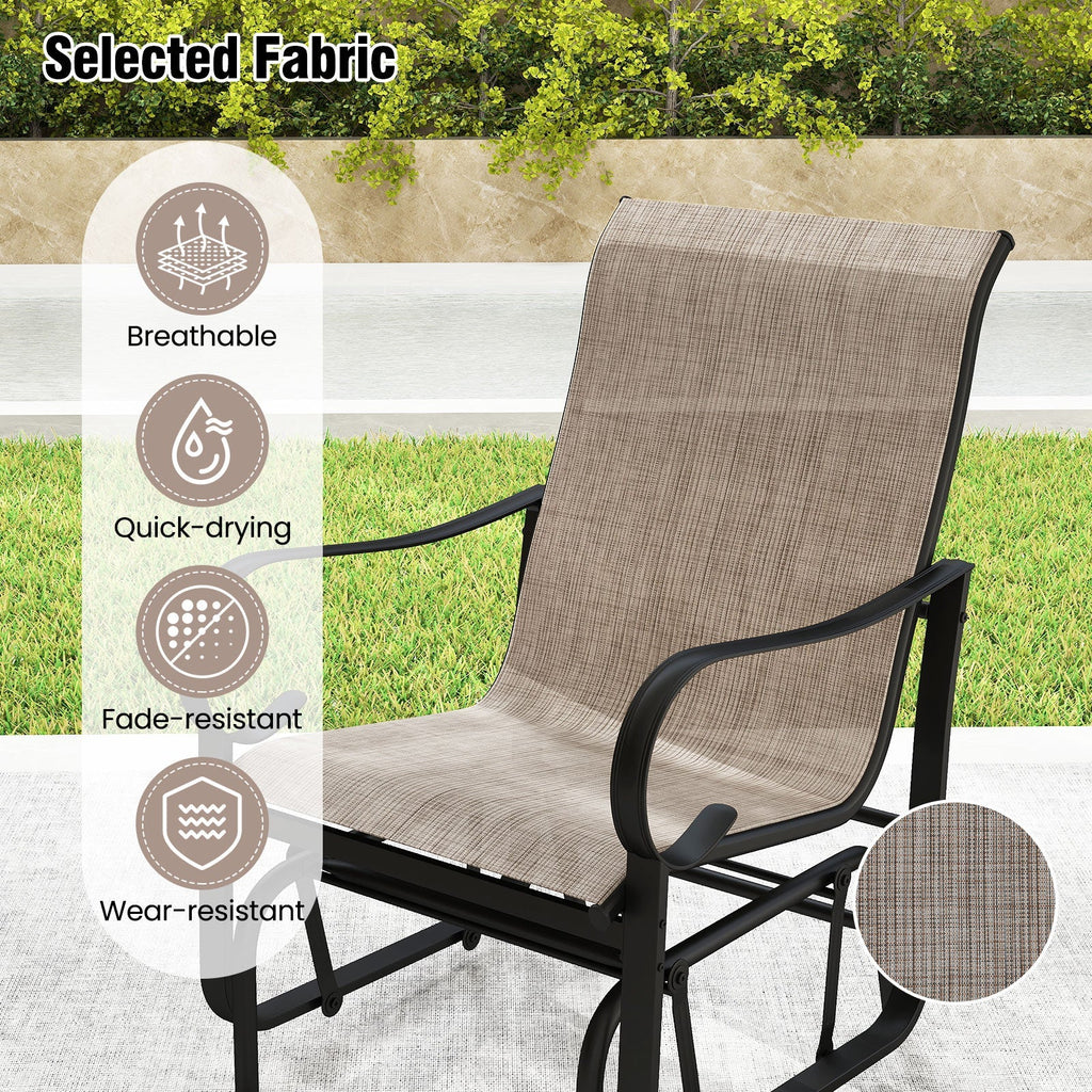 Outdoor Glider Chairs Set of 2 with High Backrest Breathable Mesh Fabric and Metal Frame-Black and Brown