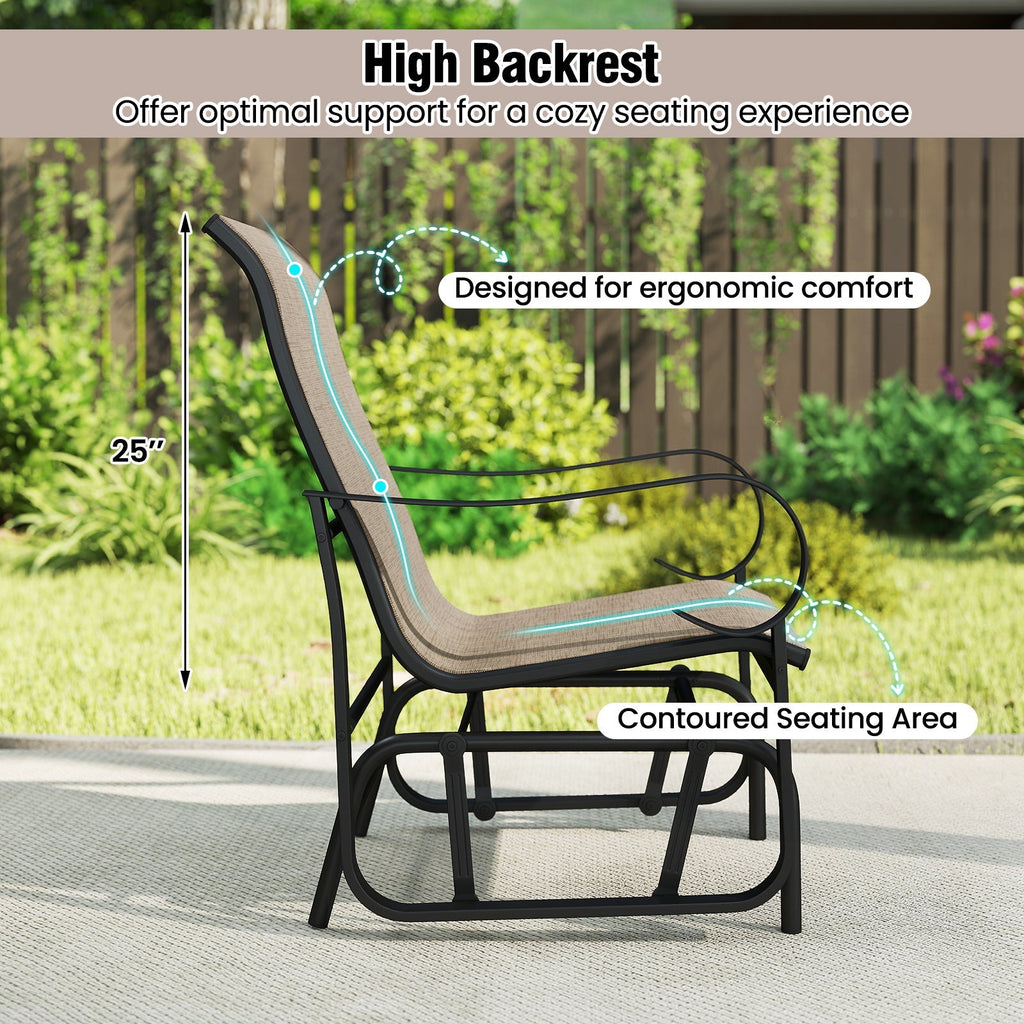 Outdoor Glider Chairs Set of 2 with High Backrest Breathable Mesh Fabric and Metal Frame-Black and Brown