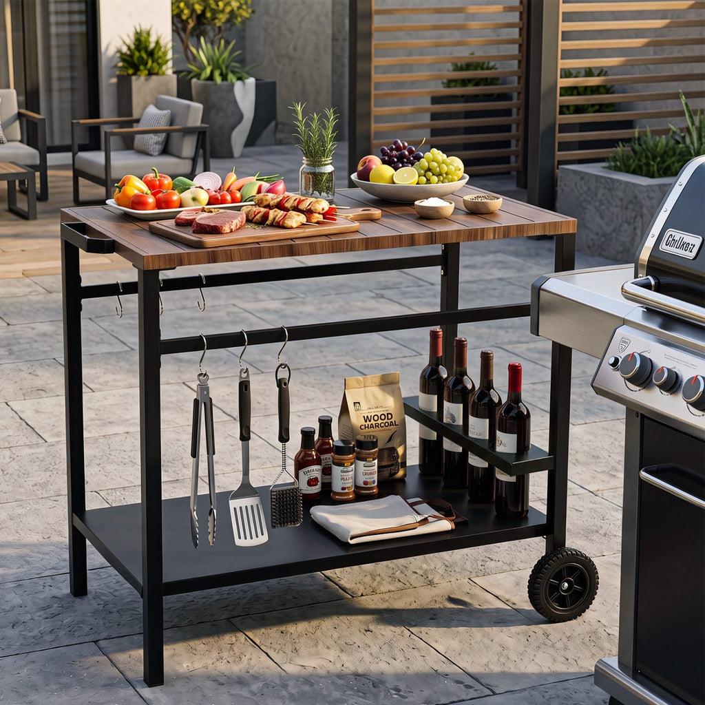 Outdoor Grill Cart with Stainless Steel Top and Storage