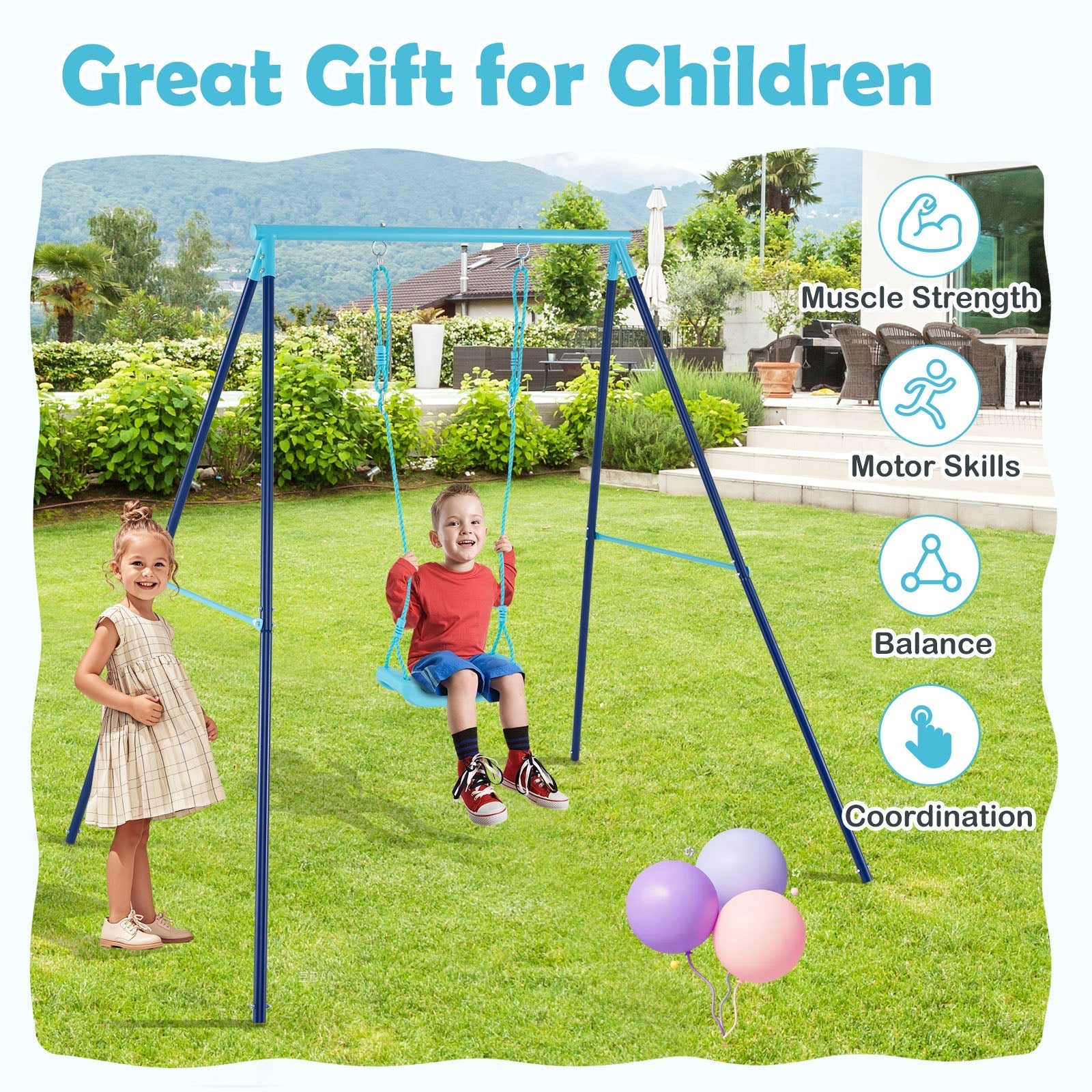 Outdoor Heavy Duty Metal Toddler Swing Set with Stand
