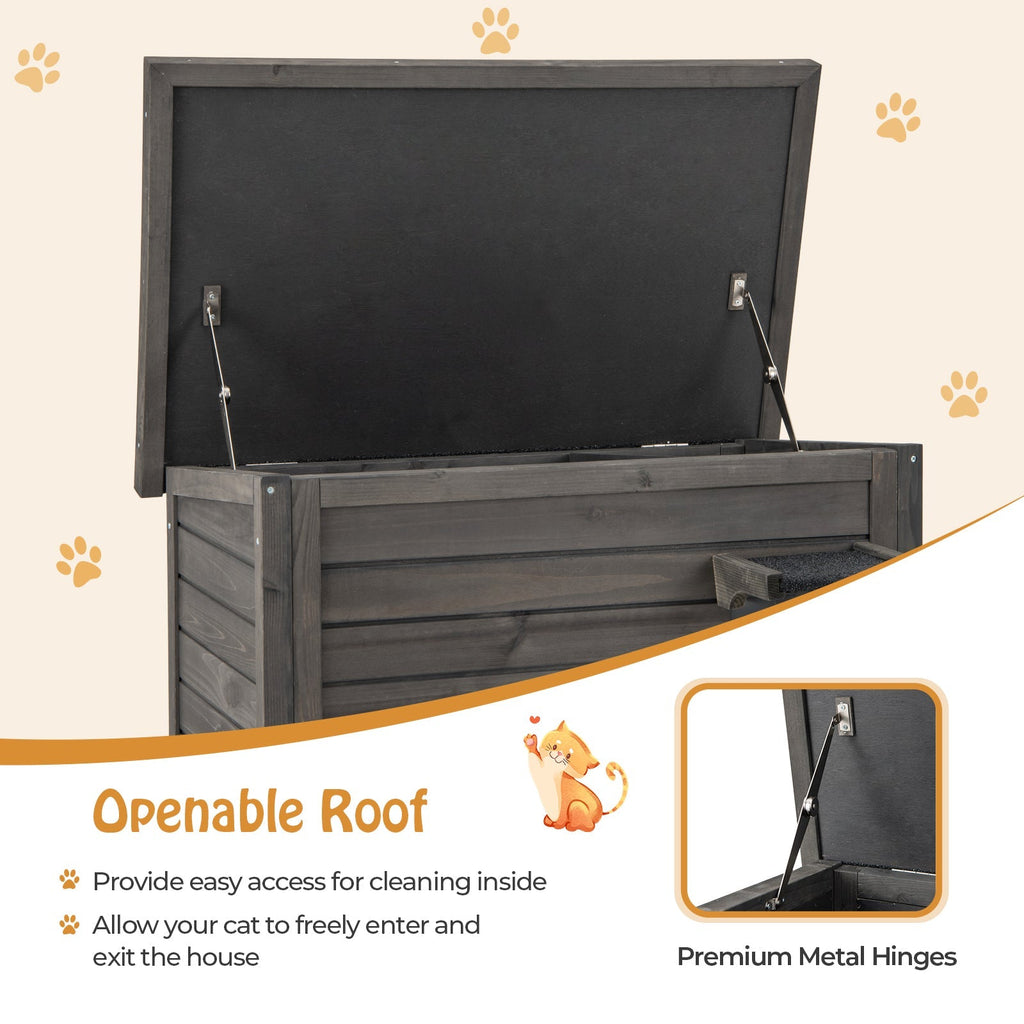 Outdoor Insulated Cat House with All-Round Foam Insulated for Winter-Gray