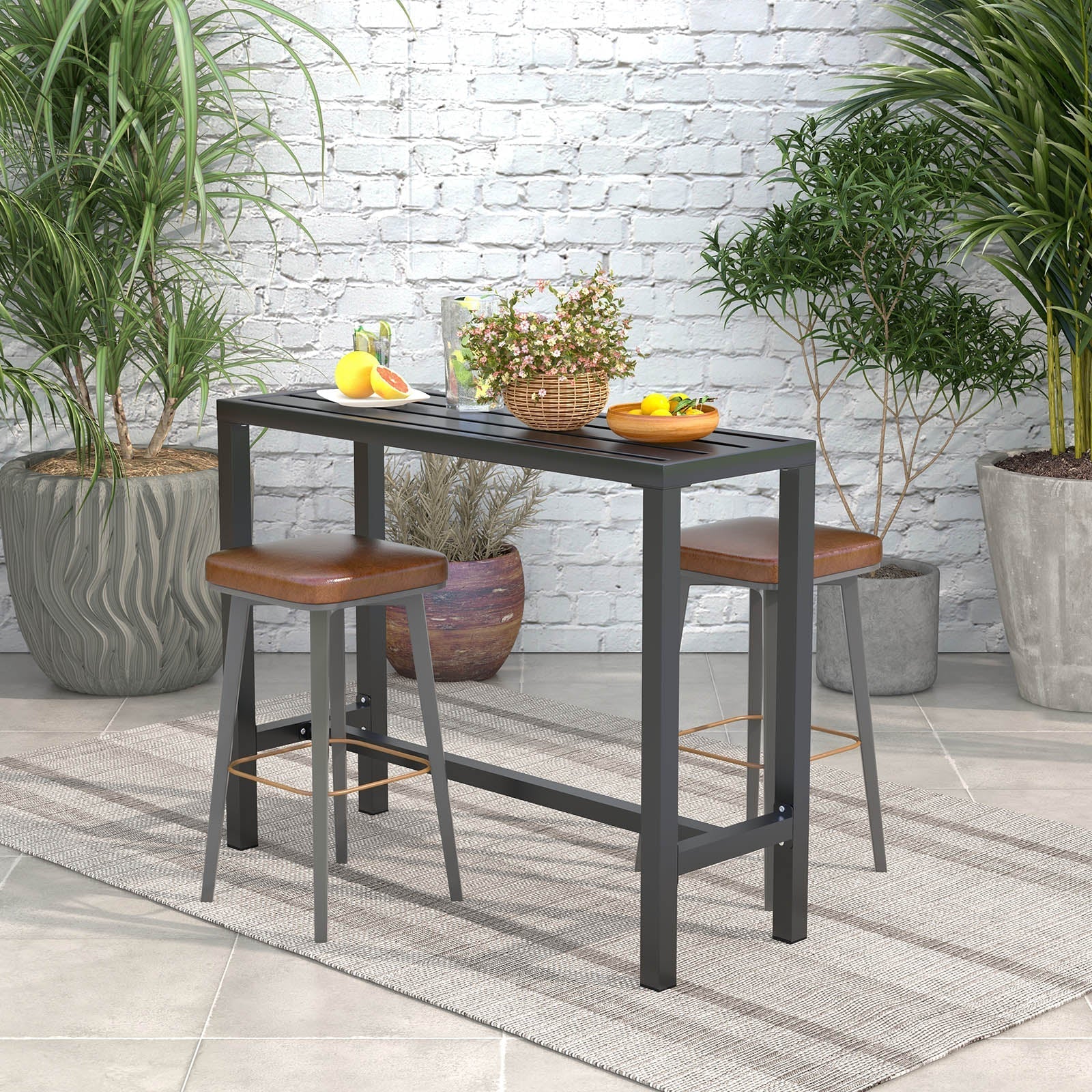 48/55 Inch Outdoor Bar Table with Waterproof Top and Heavy-duty Metal Frame