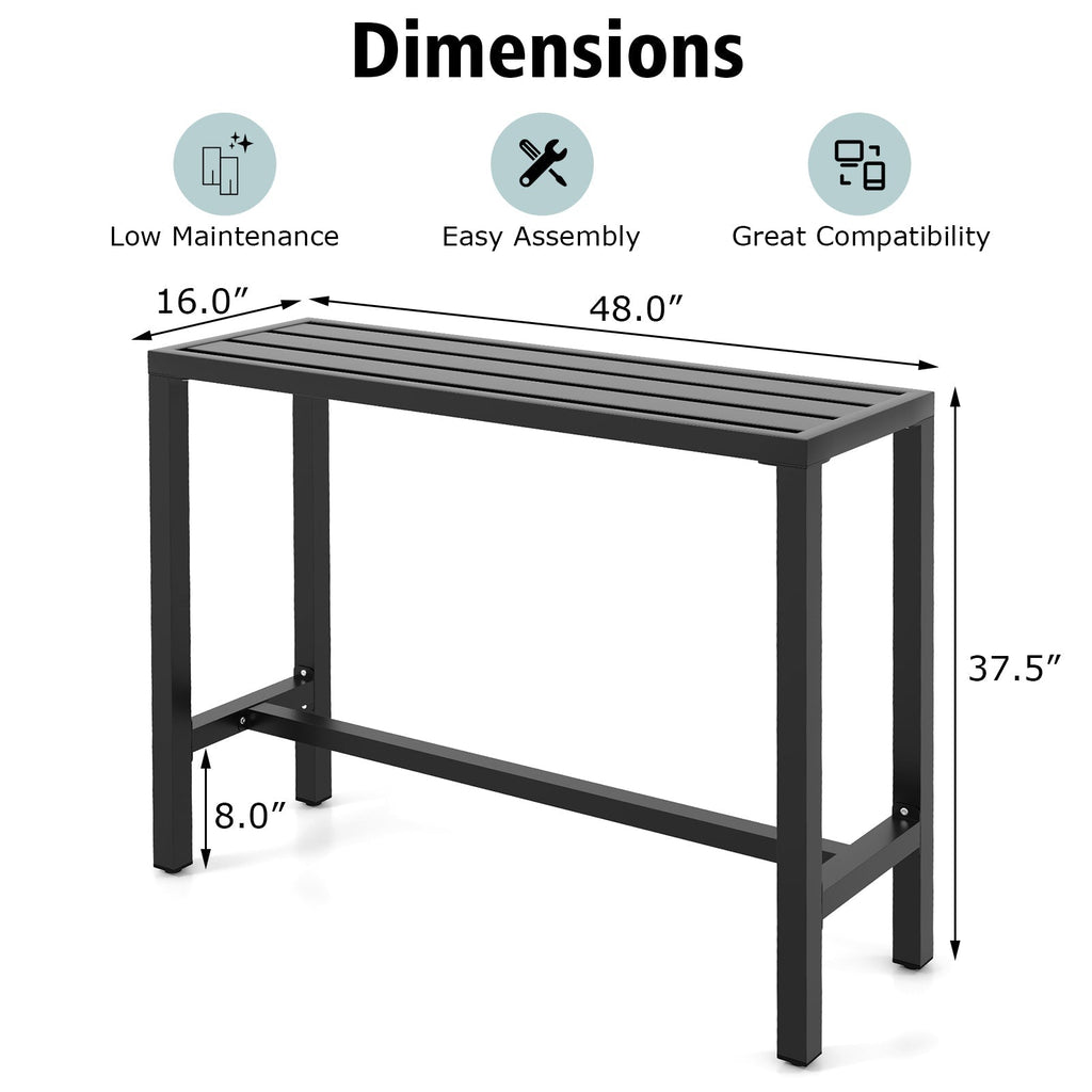 48/55 Inch Outdoor Bar Table with Waterproof Top and Heavy-duty Metal Frame