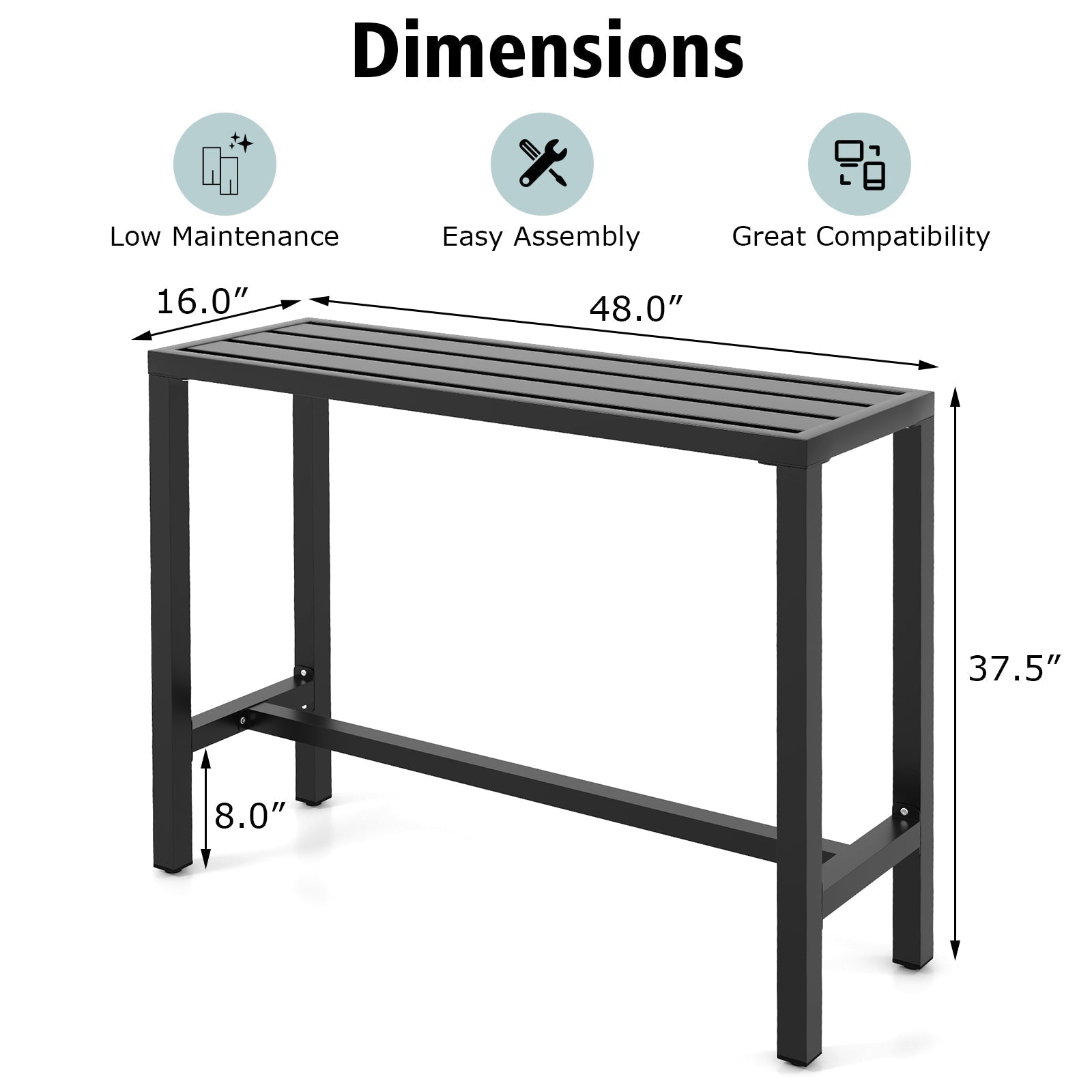 48/55 Inch Outdoor Bar Table with Waterproof Top and Heavy-duty Metal Frame