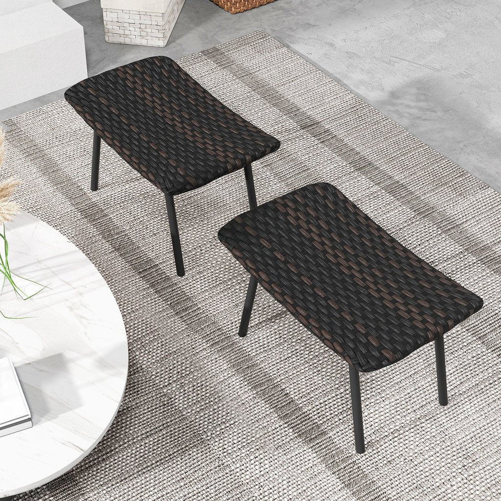 All Weather Outdoor Ottomans Set Patio Footrest Seats Set with Sturdy Metal Legs -Brown