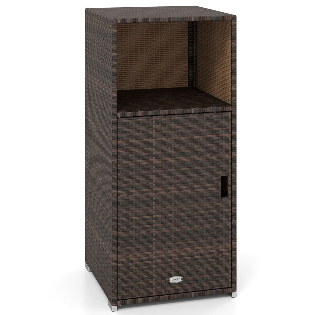 PE Wicker Storage Cabinet with Door and Open Shelf