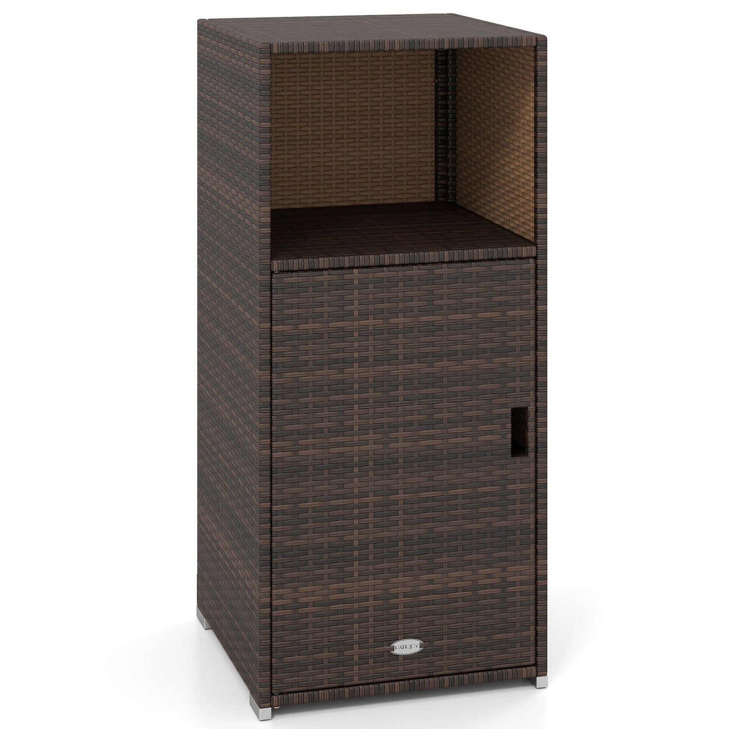 PE Wicker Storage Cabinet with Door and Open Shelf
