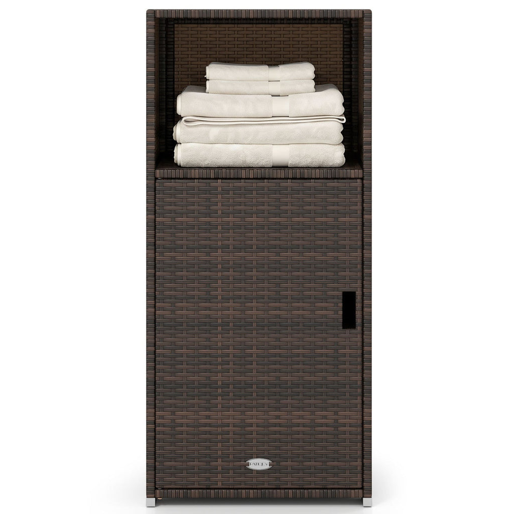 PE Wicker Storage Cabinet with Door and Open Shelf