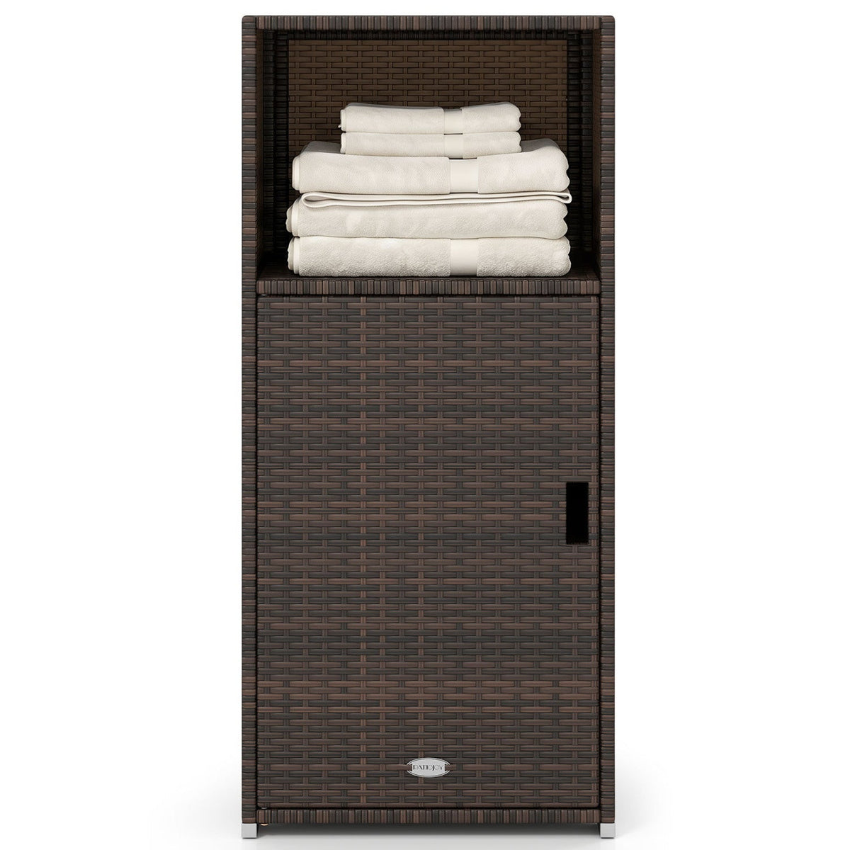 PE Wicker Storage Cabinet with Door and Open Shelf