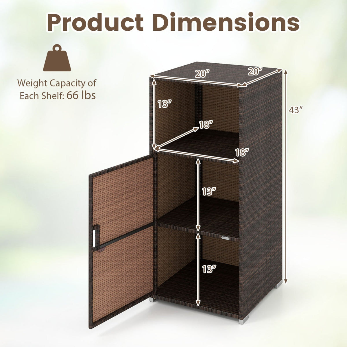 PE Wicker Storage Cabinet with Door and Open Shelf