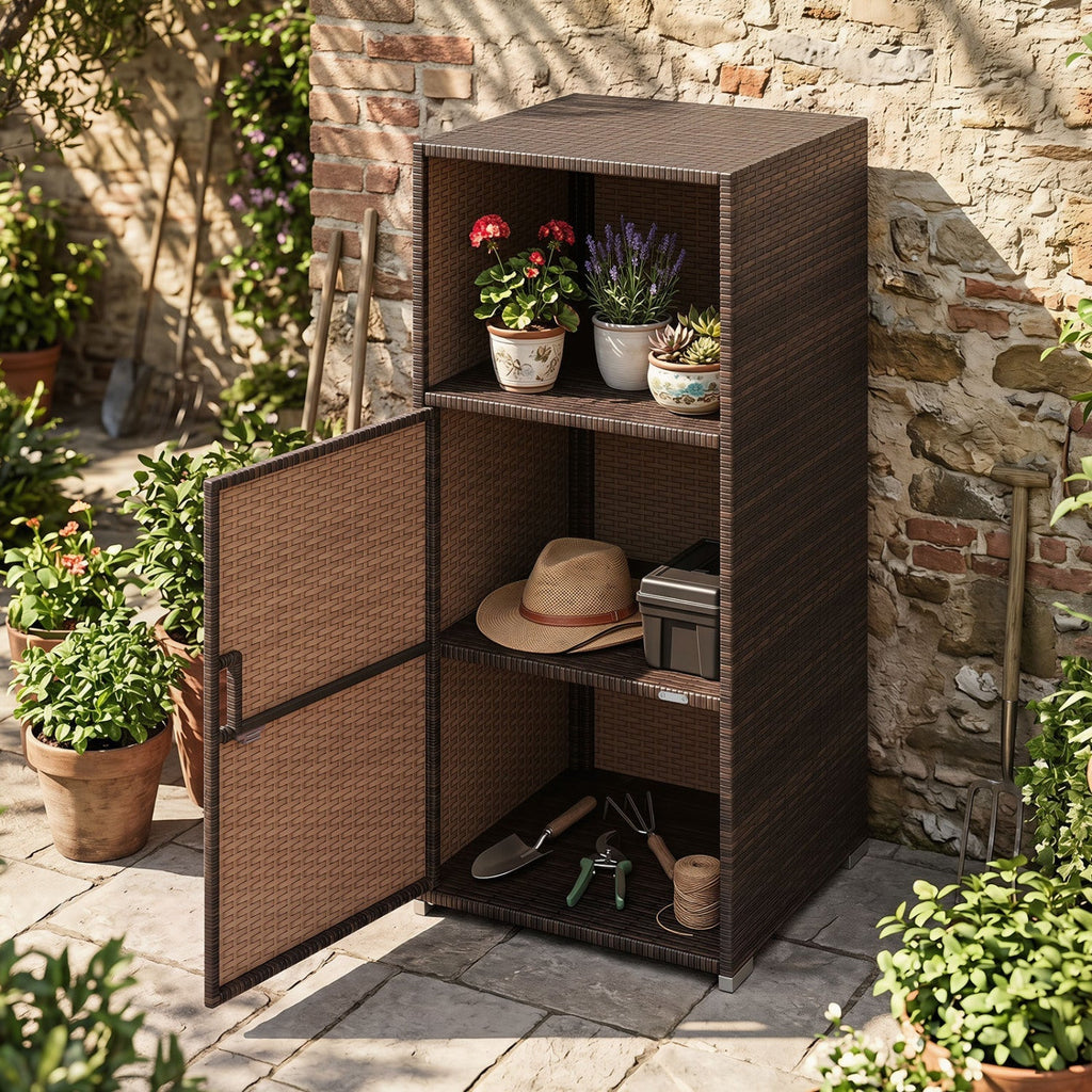 PE Wicker Storage Cabinet with Door and Open Shelf