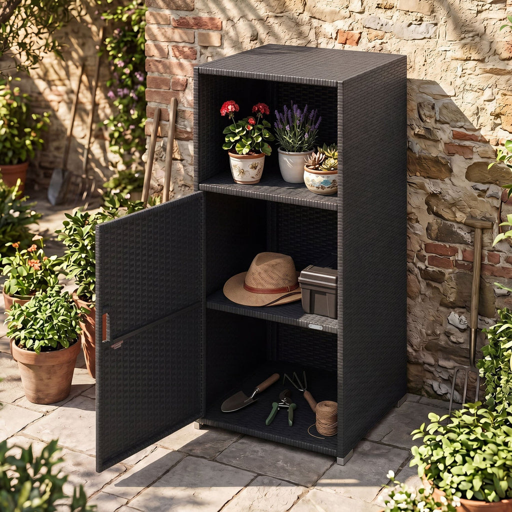 PE Wicker Storage Cabinet with Door and Open Shelf