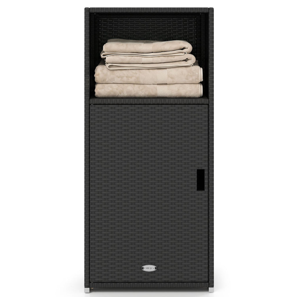 PE Wicker Storage Cabinet with Door and Open Shelf