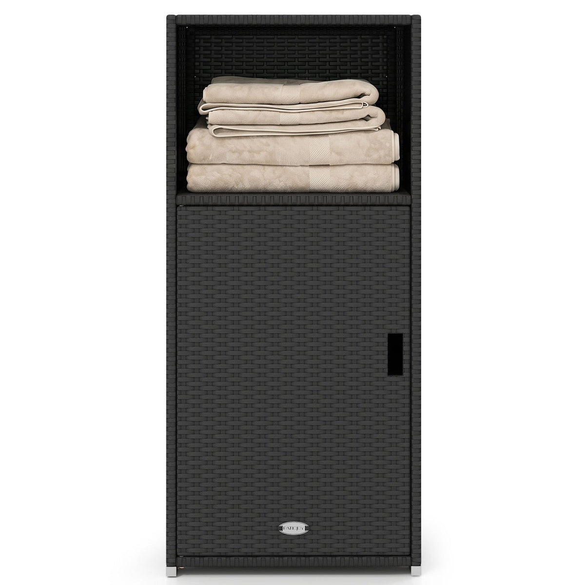 PE Wicker Storage Cabinet with Door and Open Shelf