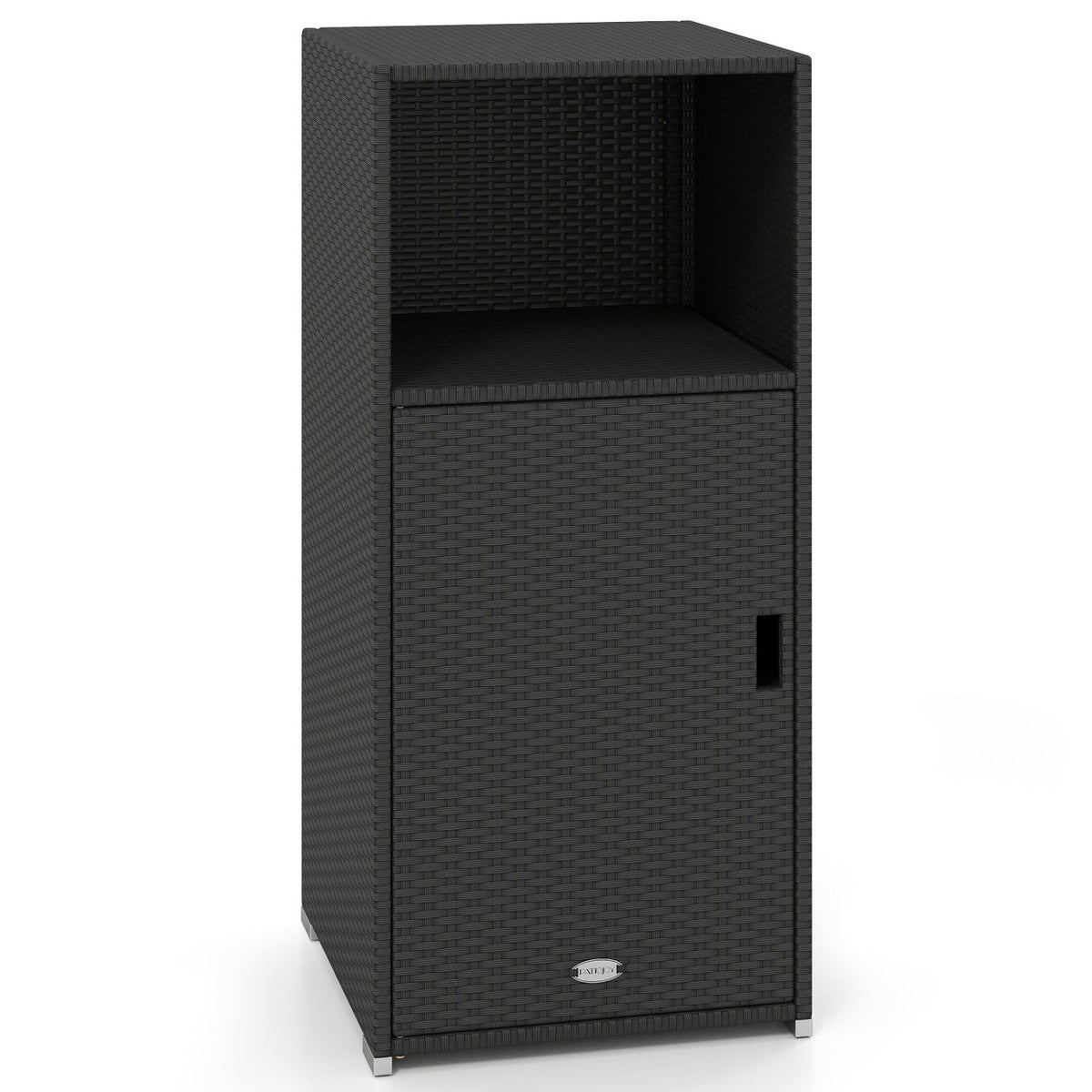 PE Wicker Storage Cabinet with Door and Open Shelf