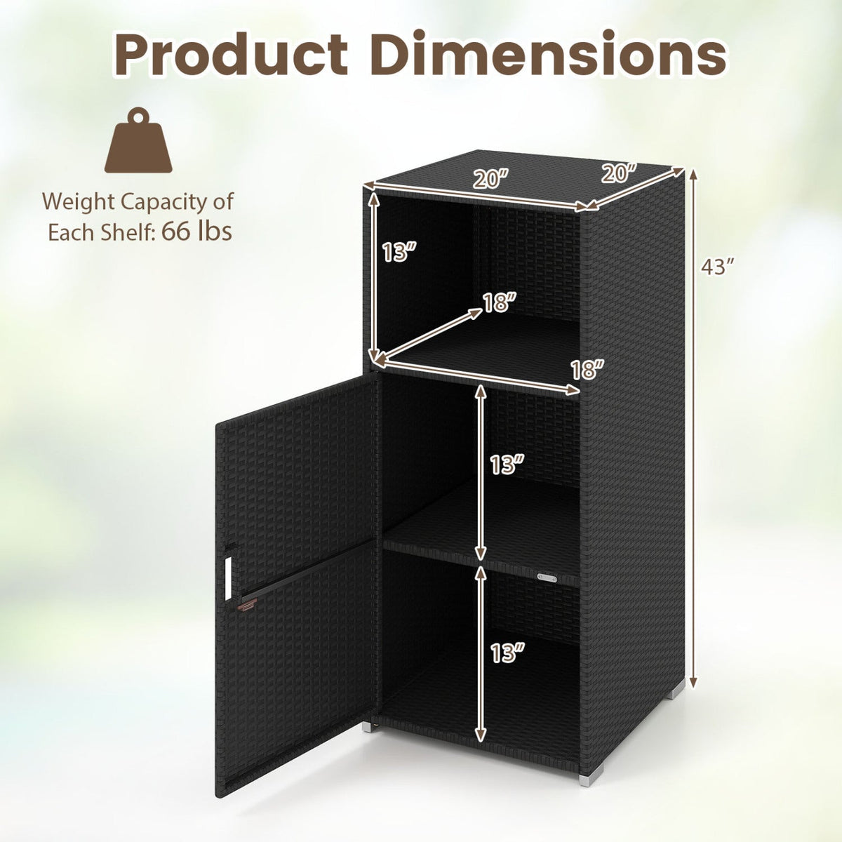 PE Wicker Storage Cabinet with Door and Open Shelf
