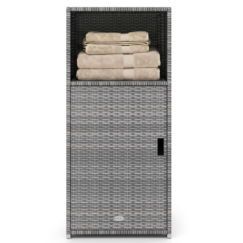 PE Wicker Storage Cabinet with Door and Open Shelf