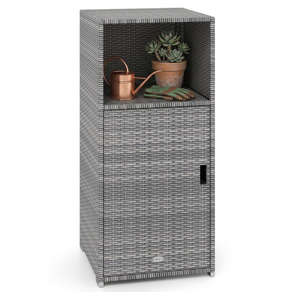 PE Wicker Storage Cabinet with Door and Open Shelf