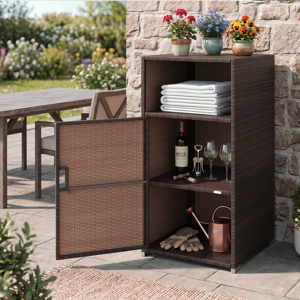 PE Wicker Storage Cabinet with Door and Open Shelf