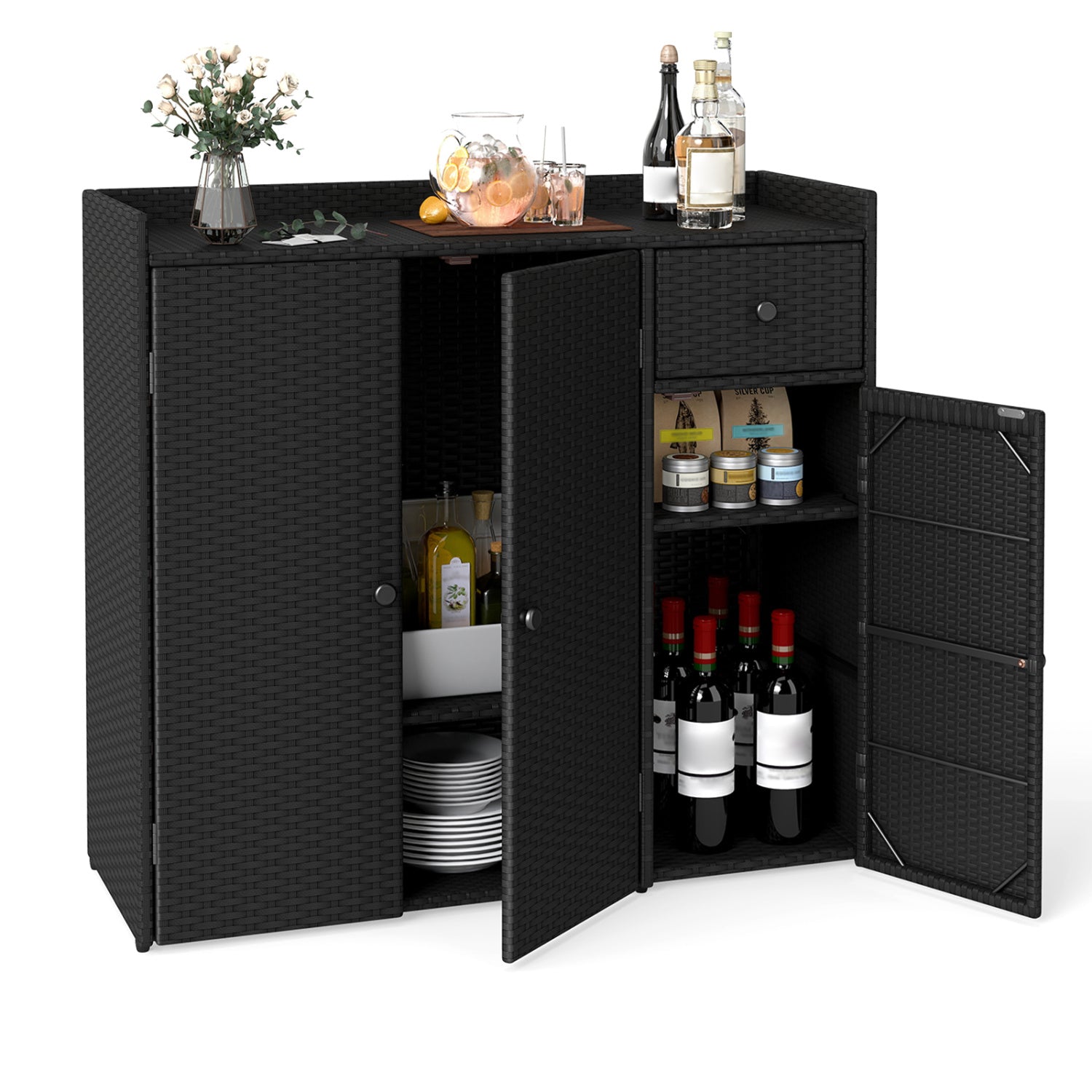 Outdoor Storage Cabinet with 3 Doors and Adjustable Shelves