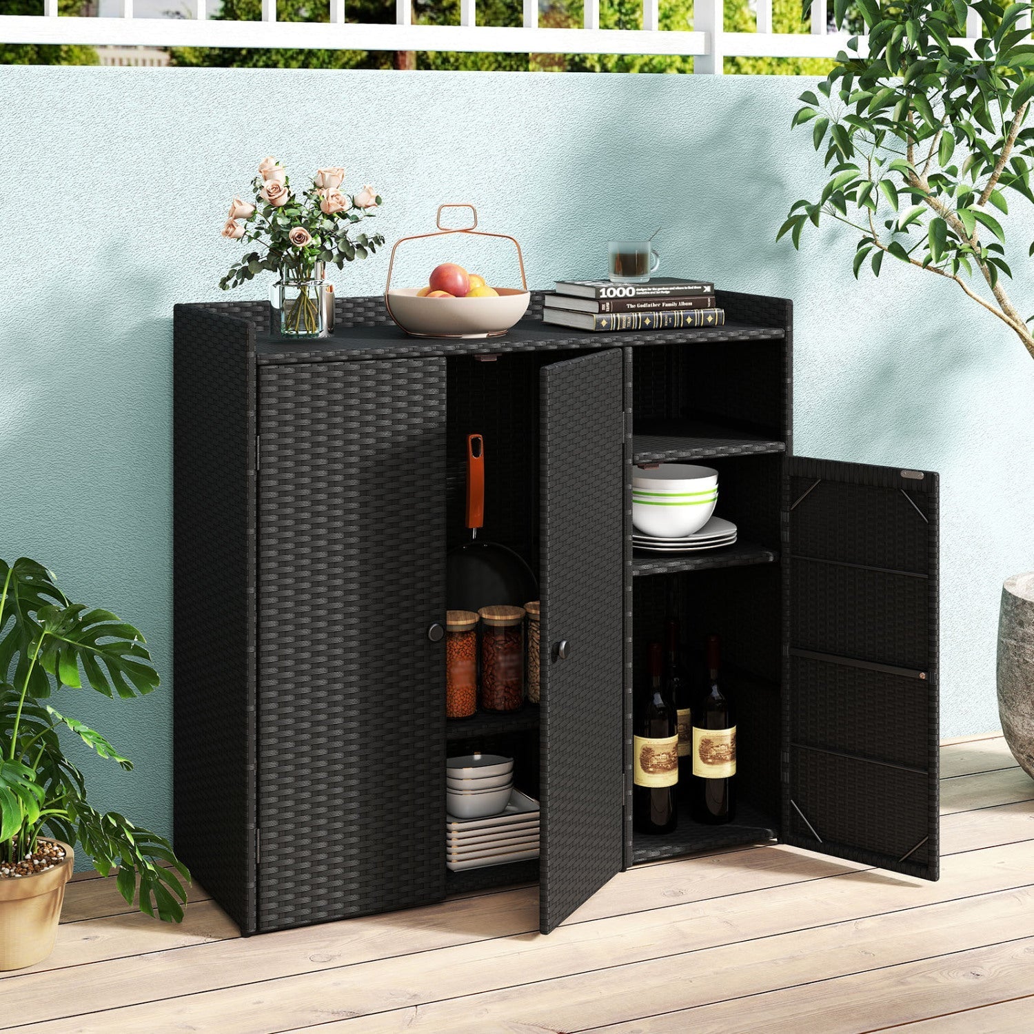 Outdoor Storage Cabinet with 3 Doors and Adjustable Shelves