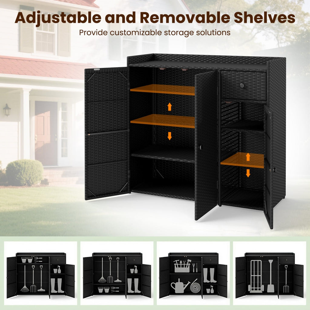 Outdoor Storage Cabinet with 3 Doors and Adjustable Shelves