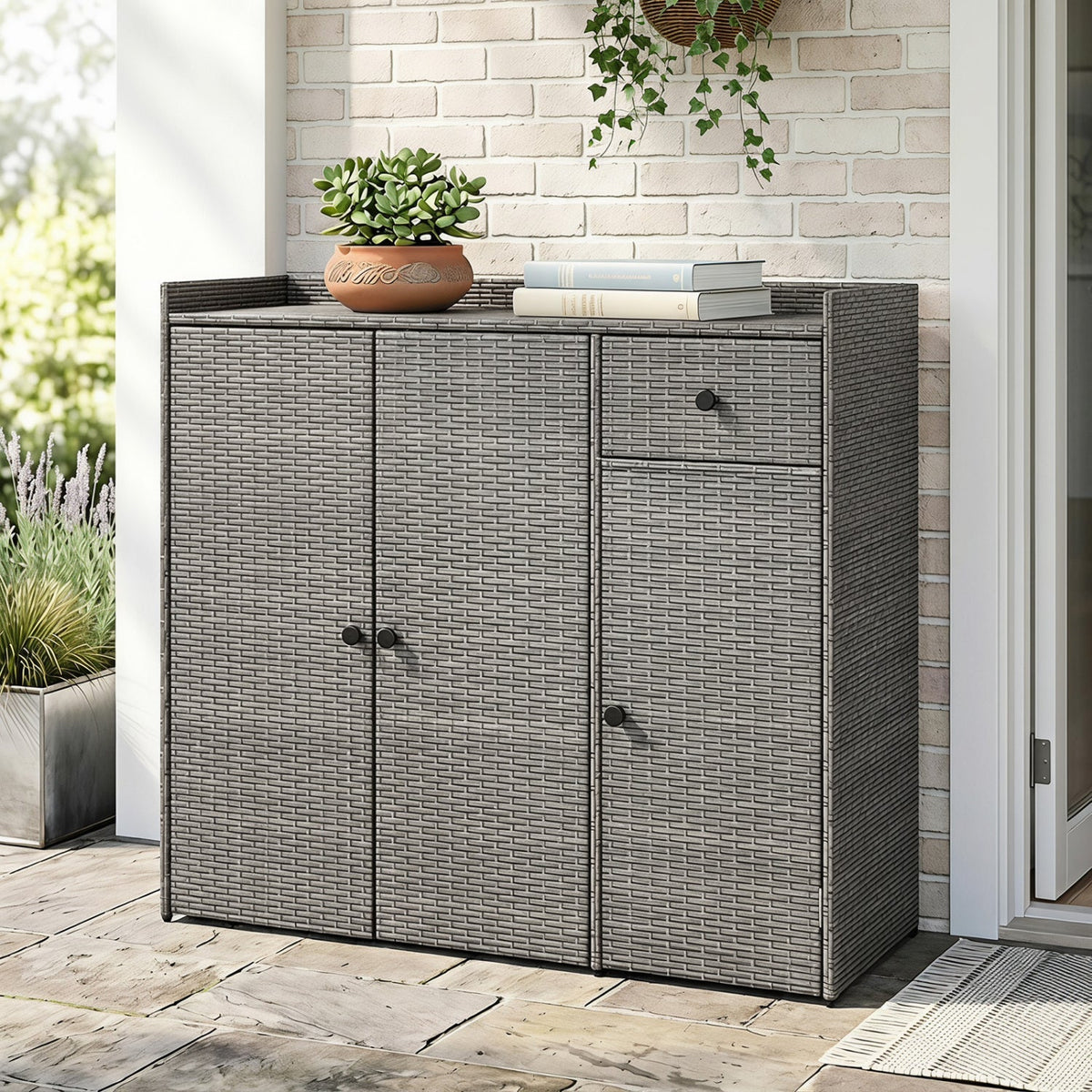 Outdoor Storage Cabinet with 3 Doors and Adjustable Shelves