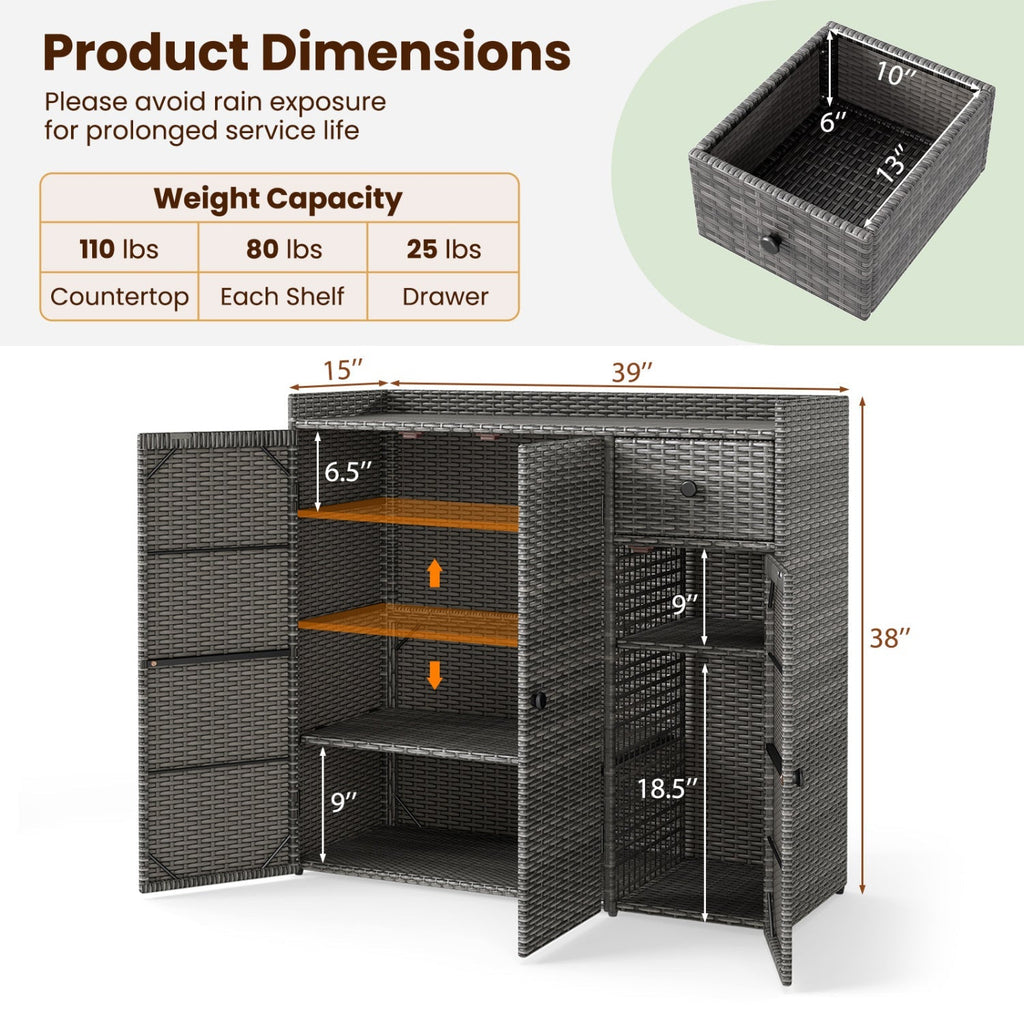 Outdoor Storage Cabinet with 3 Doors and Adjustable Shelves