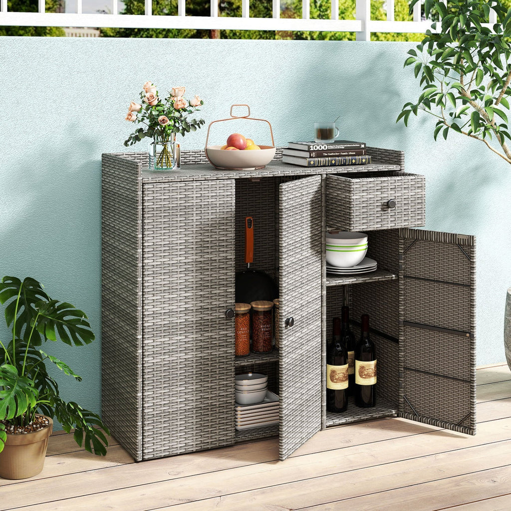 Outdoor Storage Cabinet with 3 Doors and Adjustable Shelves