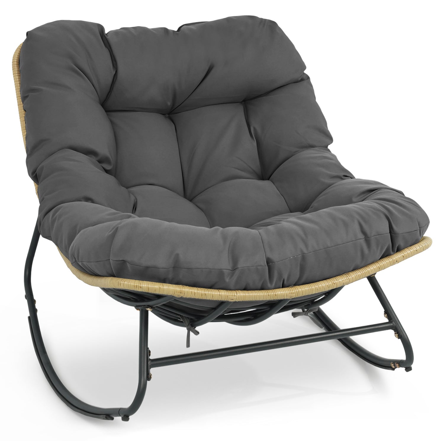 Papasan Rocking Chair with Cushioned Seat for Patio - Gray
