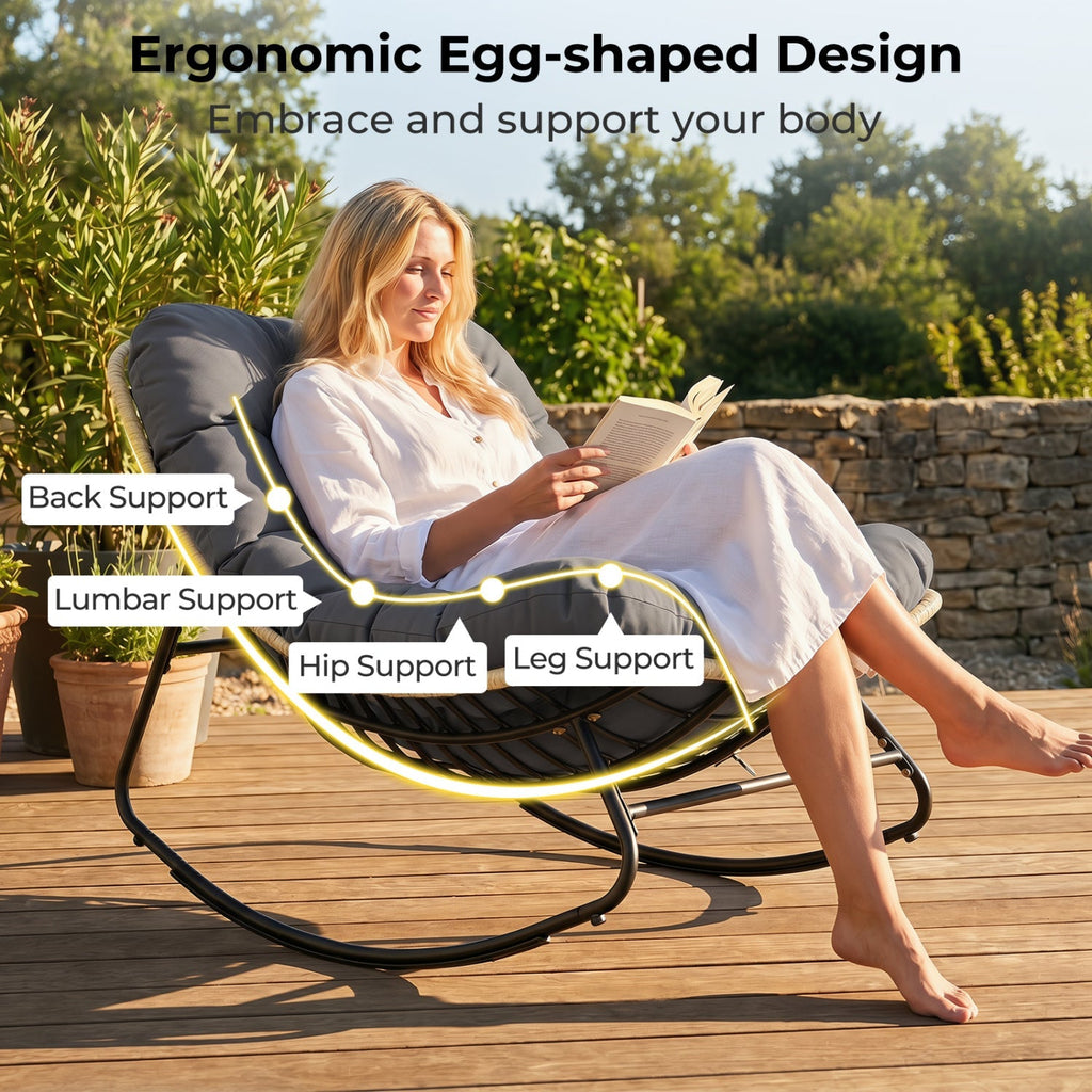 Papasan Rocking Chair with Cushioned Seat for Patio - Gray