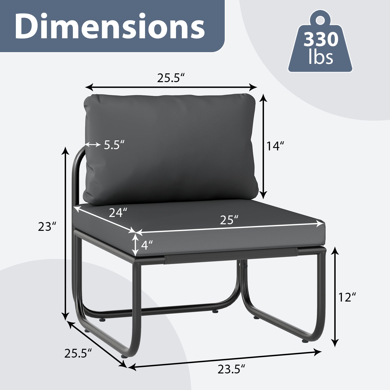 Outdoor Patio Chairs Set of 2 with Removable Cushions and Adjustable Foot Pads-Gray