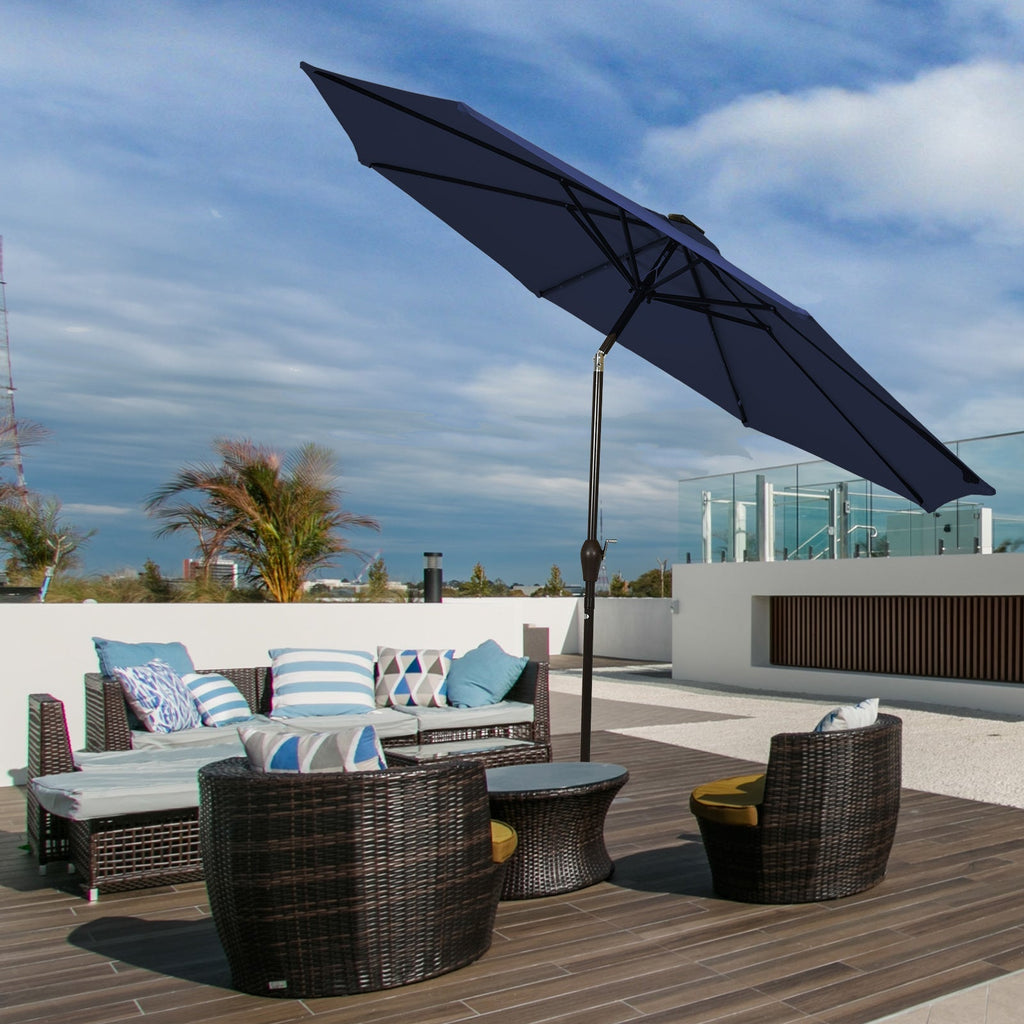 9 Feet Solar LED Lighted Patio Market Umbrella Tilt Adjustment Crank Lift
