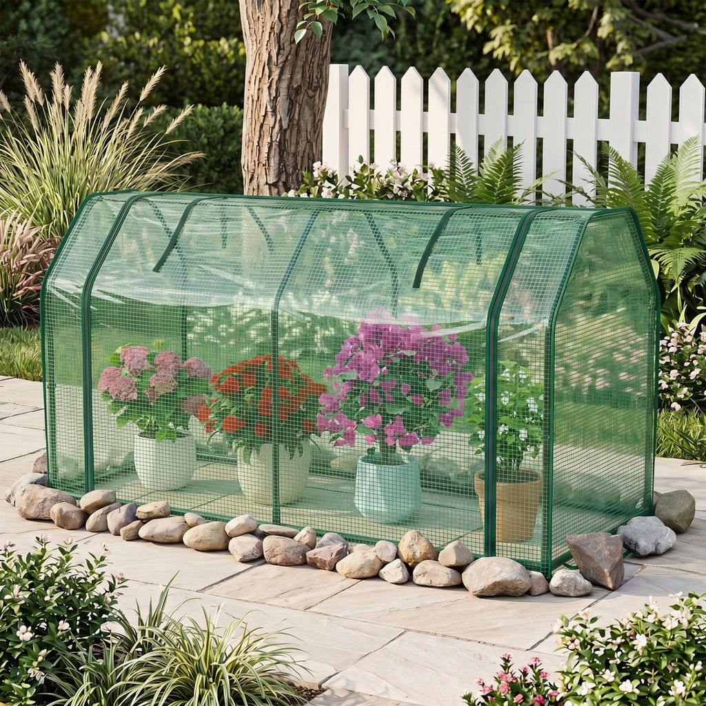 Portable Mini Greenhouse with PE Cover and Zippered Door