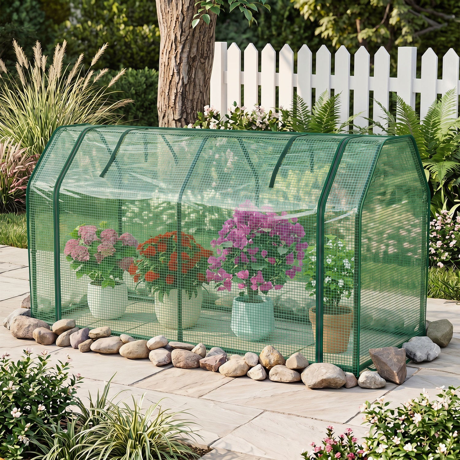 Portable Mini Greenhouse with PE Cover and Zippered Door