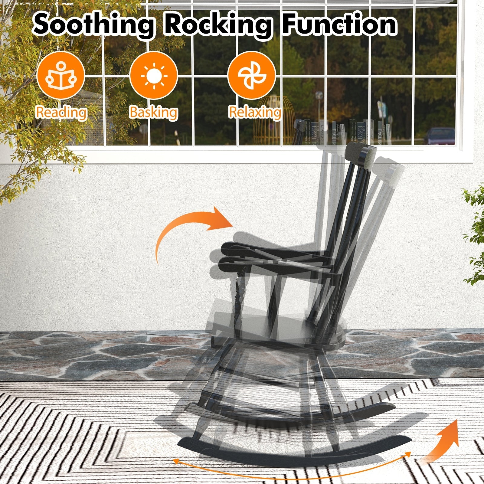 Rocking Chair with Solid Wooden Frame for Garden and Patio