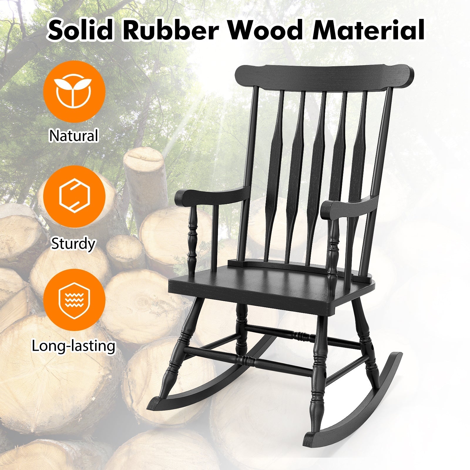 Rocking Chair with Solid Wooden Frame for Garden and Patio