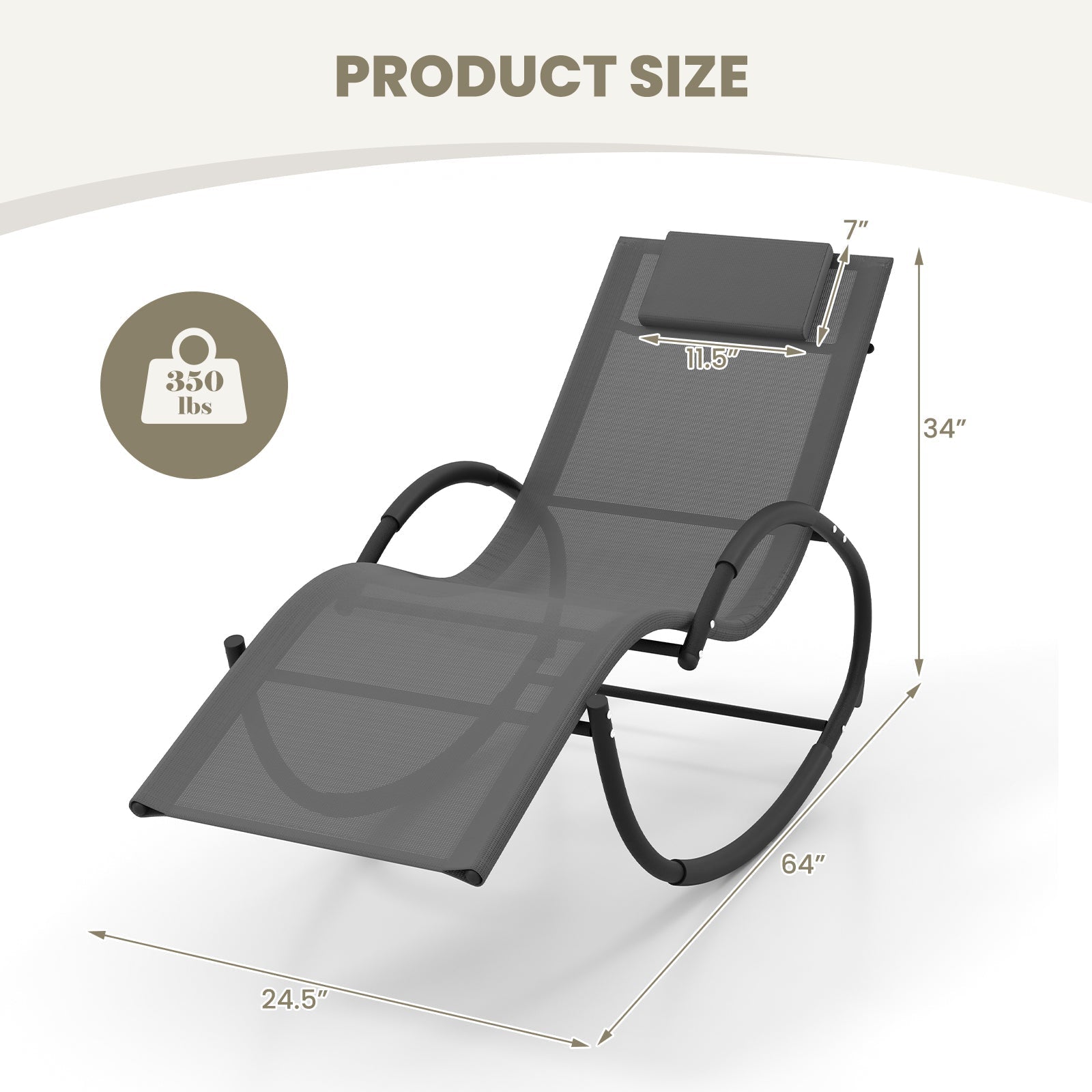 Outdoor Rocking Lounge Chair with Removable Headrest