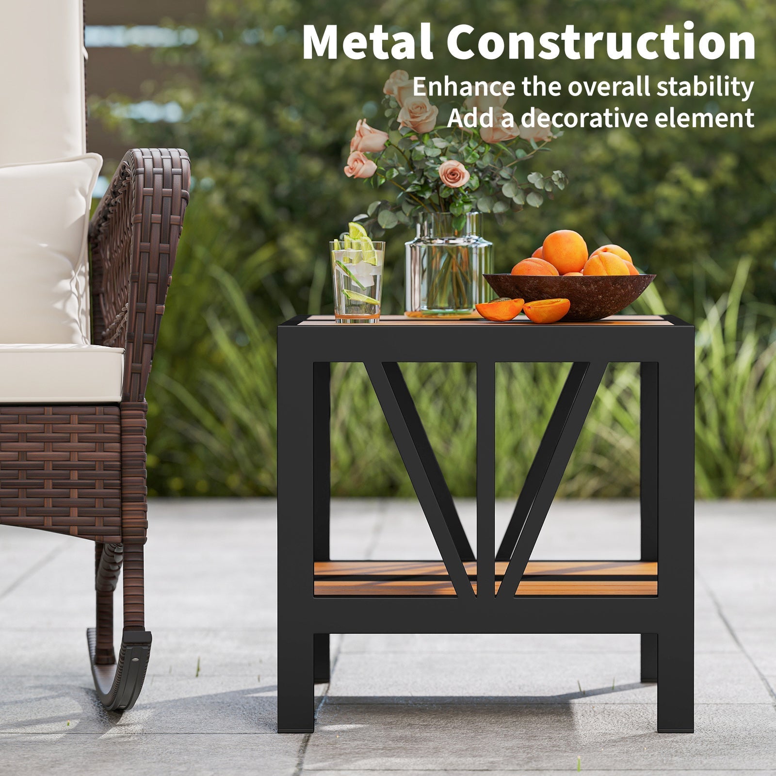 Outdoor Side Table with Umbrella Hole and Storage Shelf for Porch