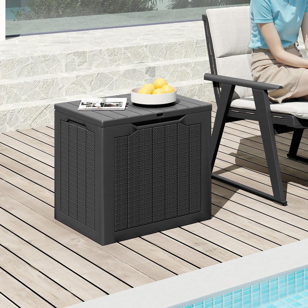 Outdoor Storage Box 25 Gallon Deck Box with Lockable Lid and Wicker-woven Texture