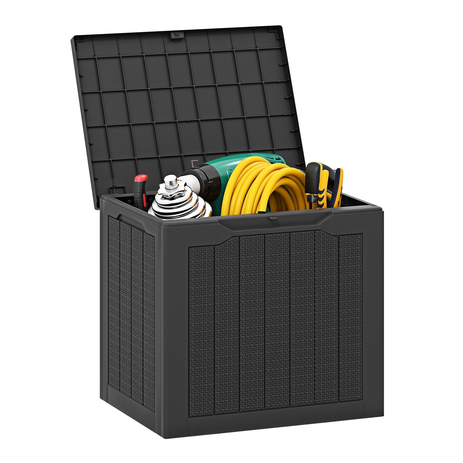 Outdoor Storage Box 25 Gallon Deck Box with Lockable Lid and Wicker-woven Texture
