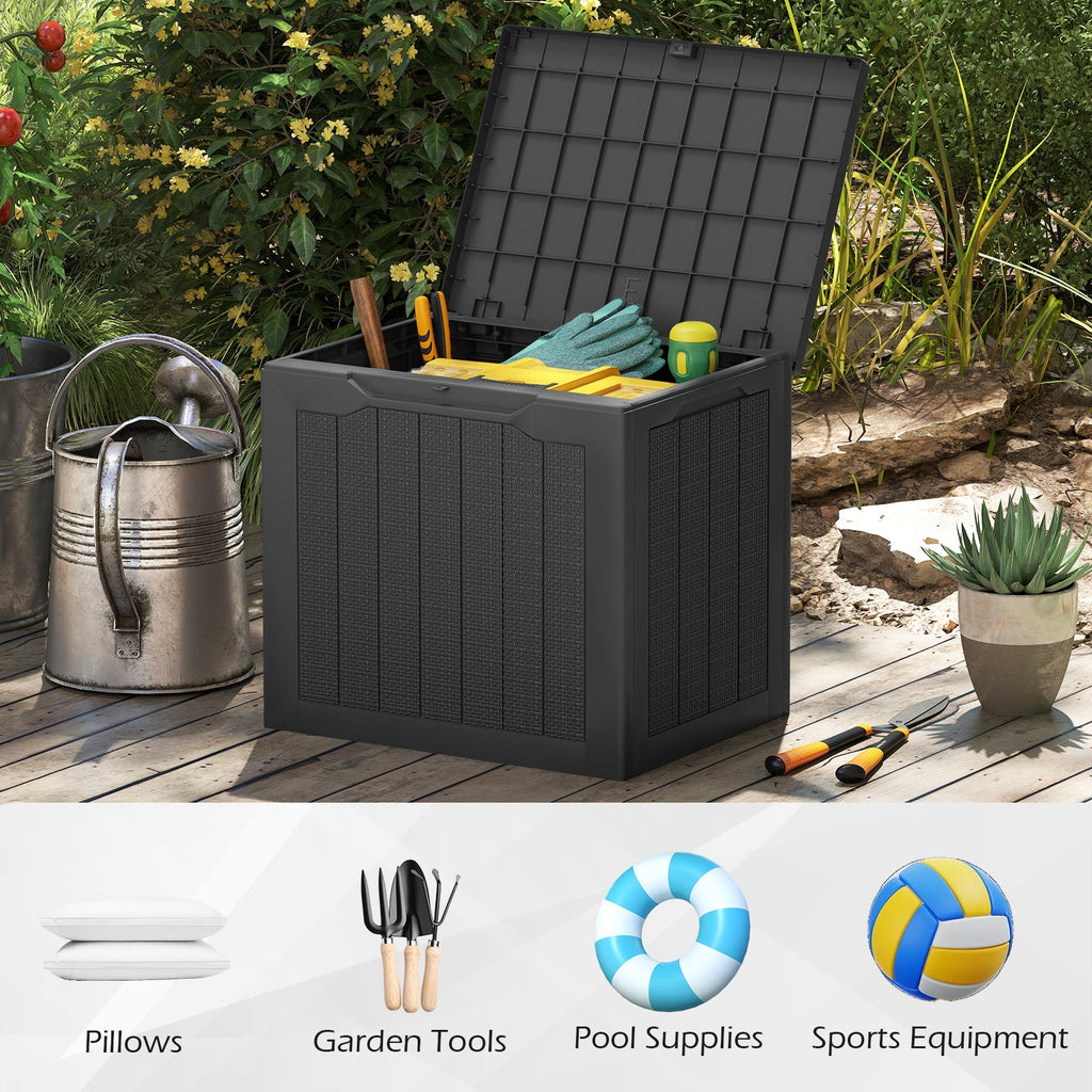 Outdoor Storage Box 25 Gallon Deck Box with Lockable Lid and Wicker-woven Texture