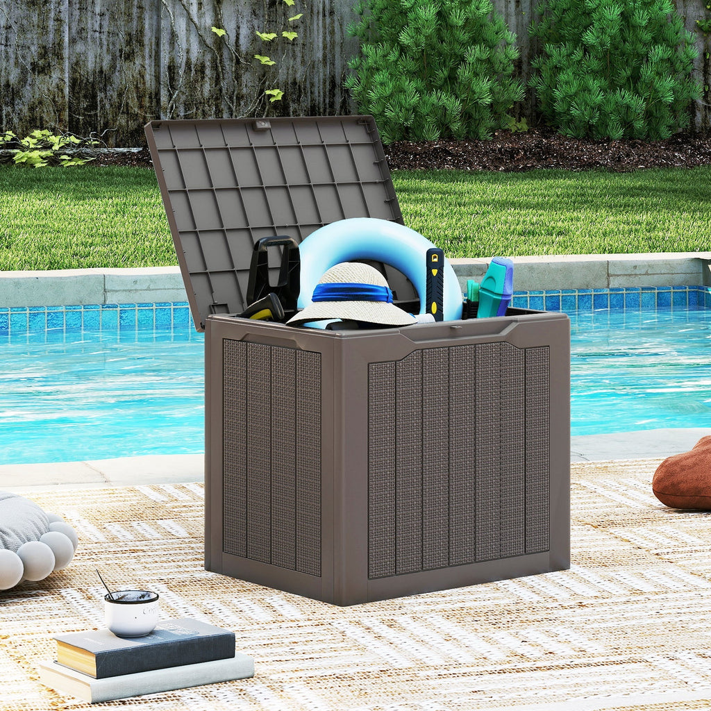 Outdoor Storage Box 25 Gallon Deck Box with Lockable Lid and Wicker-woven Texture