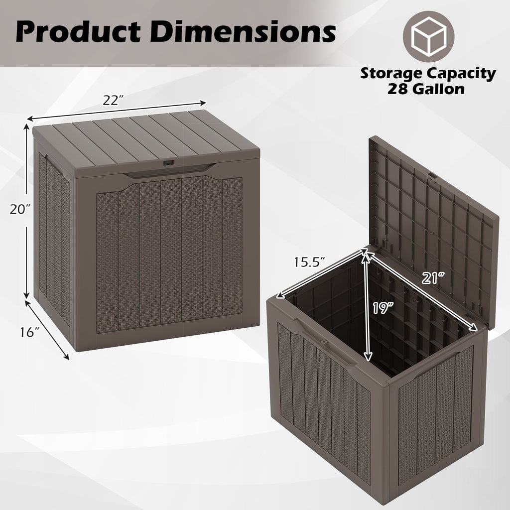 Outdoor Storage Box 25 Gallon Deck Box with Lockable Lid and Wicker-woven Texture