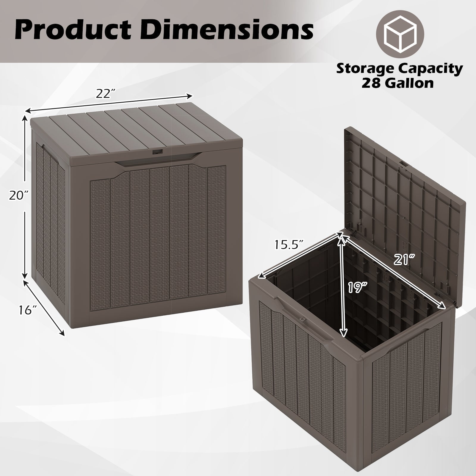 Outdoor Storage Box 25 Gallon Deck Box with Lockable Lid and Wicker-woven Texture