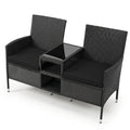 Outdoor Wicker Loveseat with Built-in Glass Side Table