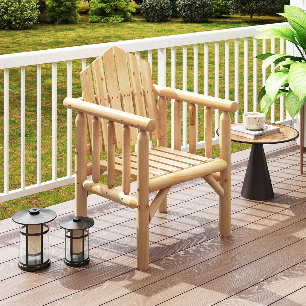 Outdoor Wood Armchair Wooden Patio Dining Chair with Armrests