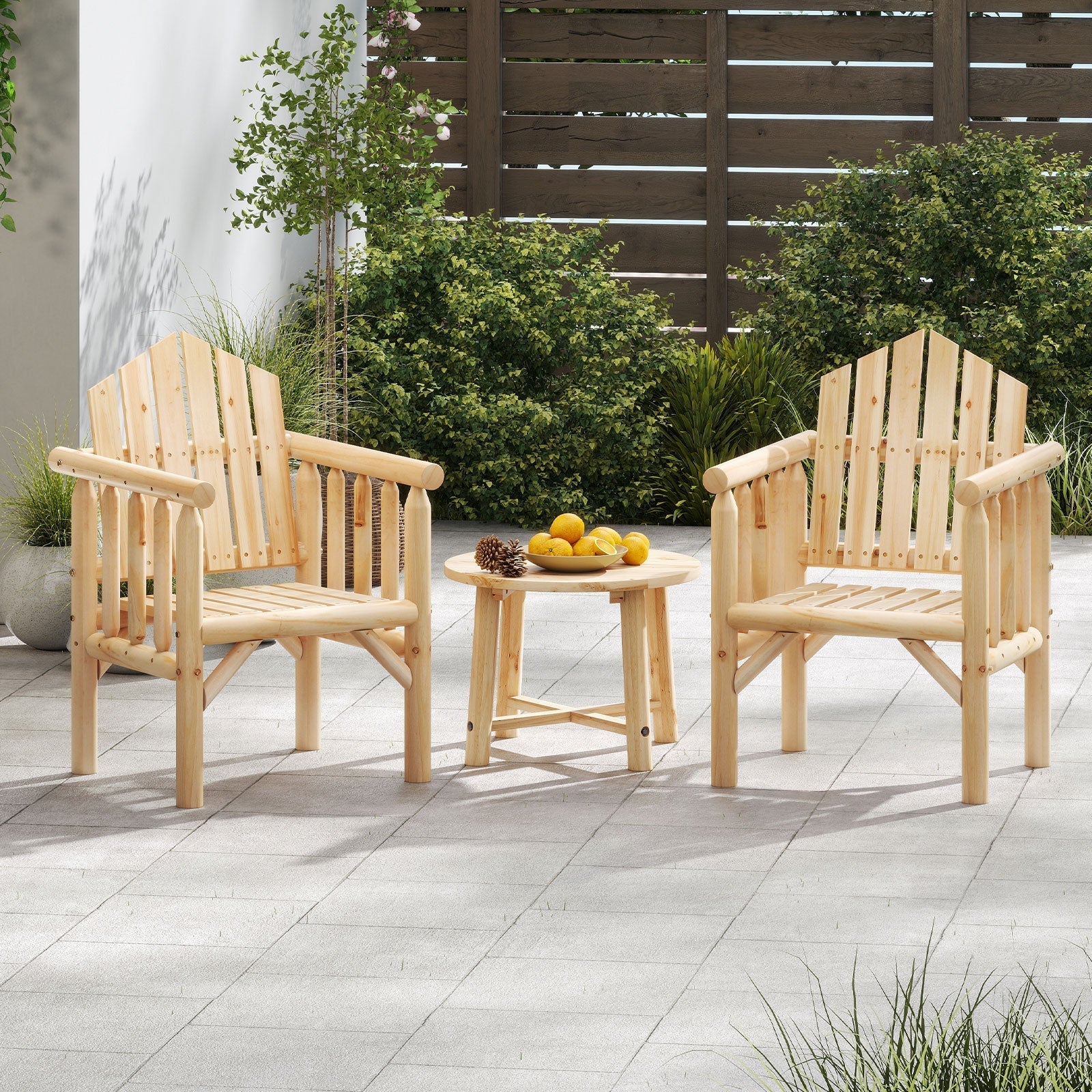 Outdoor Wood Armchair Wooden Patio Dining Chair with Armrests