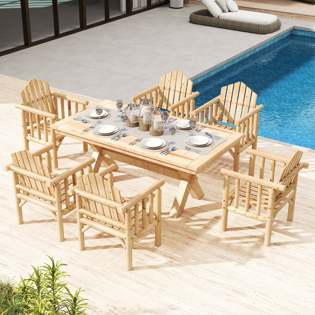 Outdoor Wood Armchair Wooden Patio Dining Chair with Armrests