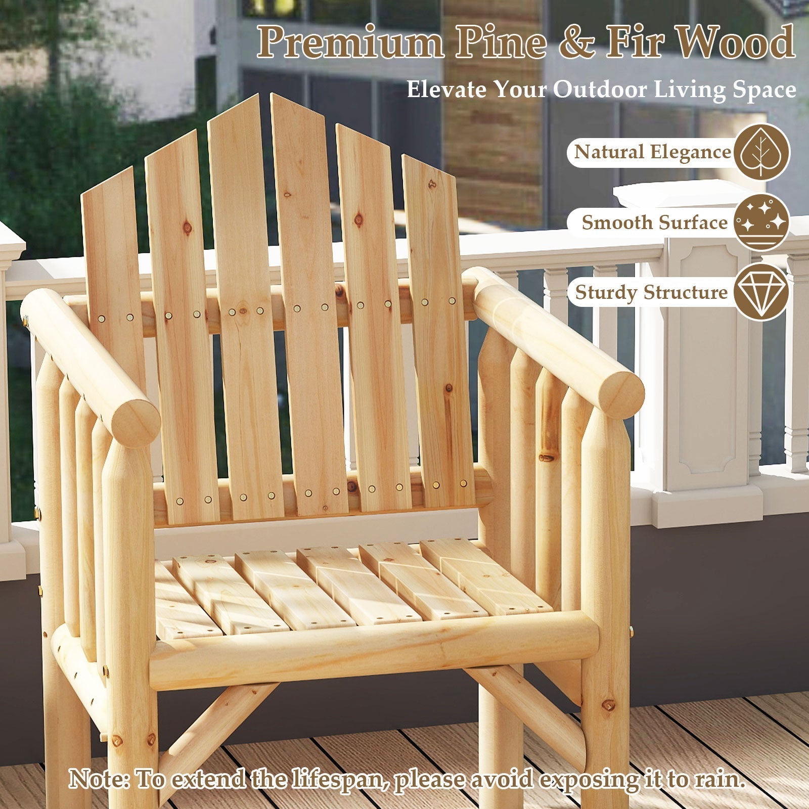 Outdoor Wood Armchair Wooden Patio Dining Chair with Armrests